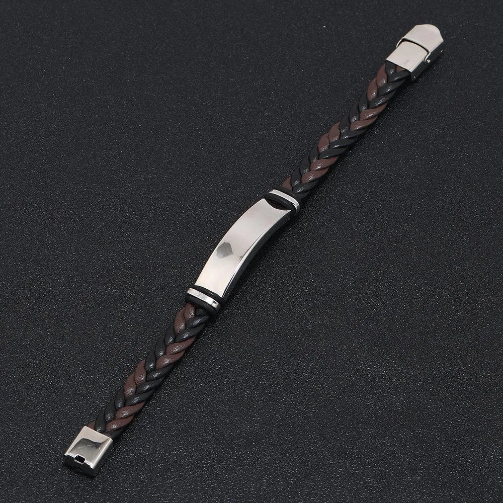 Men's Casual Leather Braided Titanium Steel Leather Bracelet 62134799YM