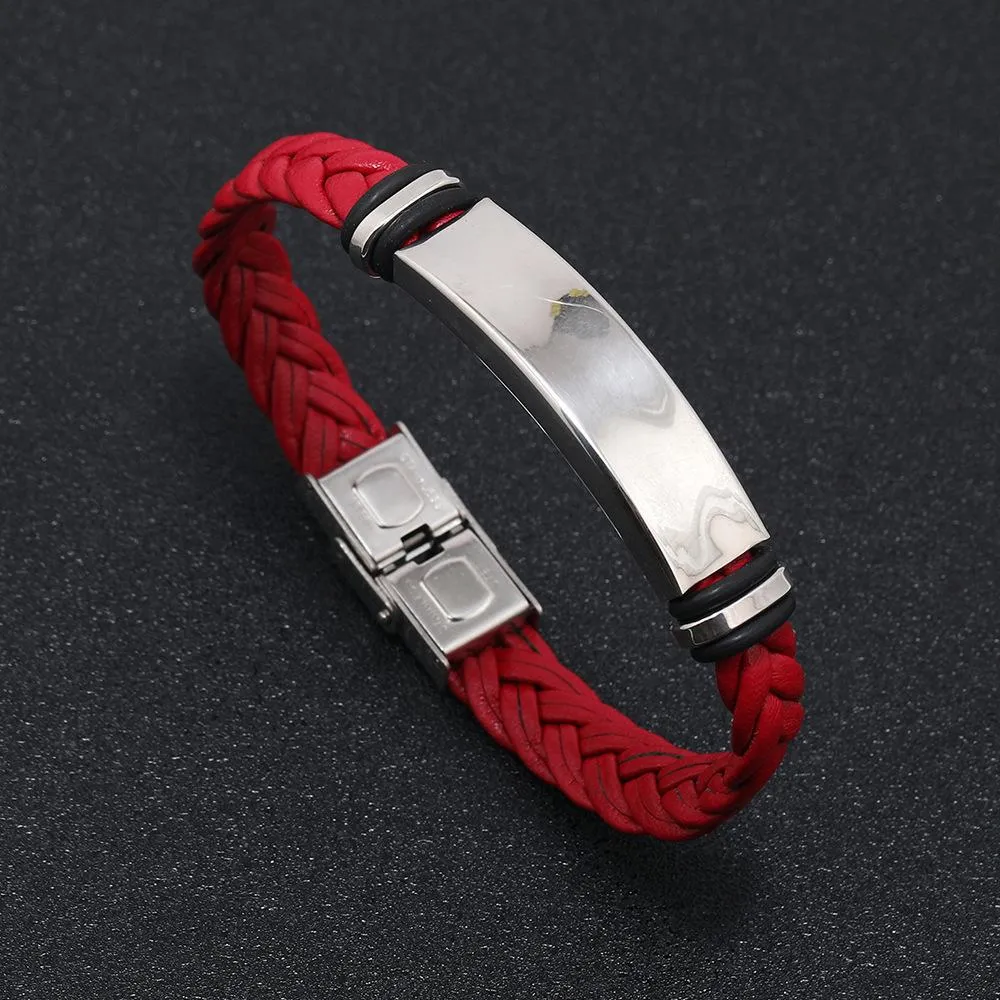 Men's Casual Leather Braided Titanium Steel Leather Bracelet 62134799YM