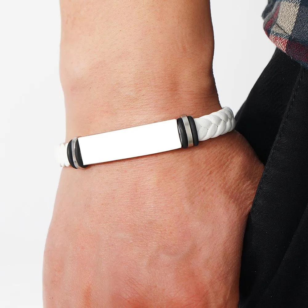 Men's Casual Leather Braided Titanium Steel Leather Bracelet 62134799YM