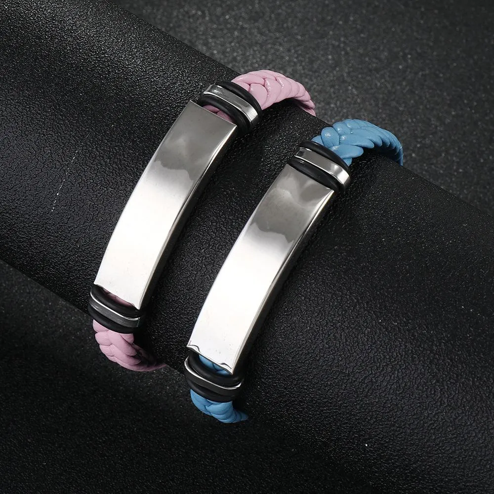 Men's Casual Leather Braided Titanium Steel Leather Bracelet 62134799YM