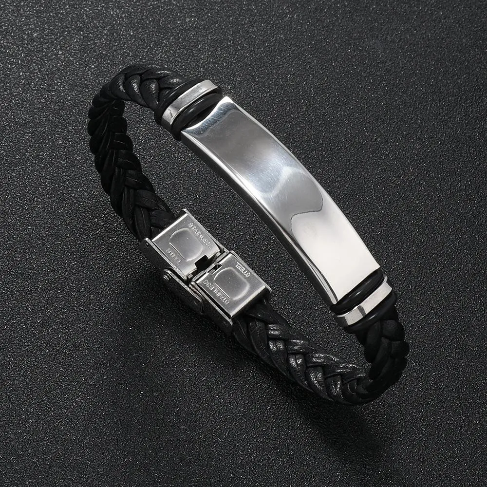 Men's Casual Leather Braided Titanium Steel Leather Bracelet 62134799YM