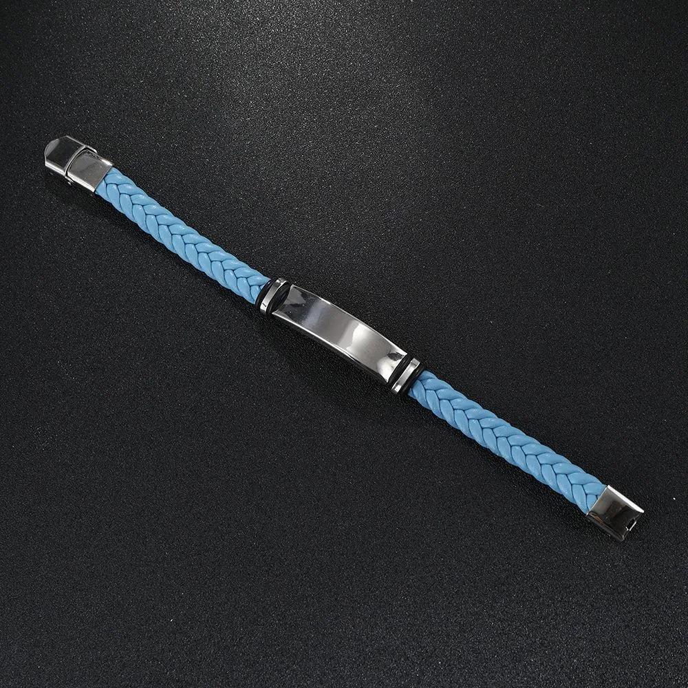 Men's Casual Leather Braided Titanium Steel Leather Bracelet 62134799YM