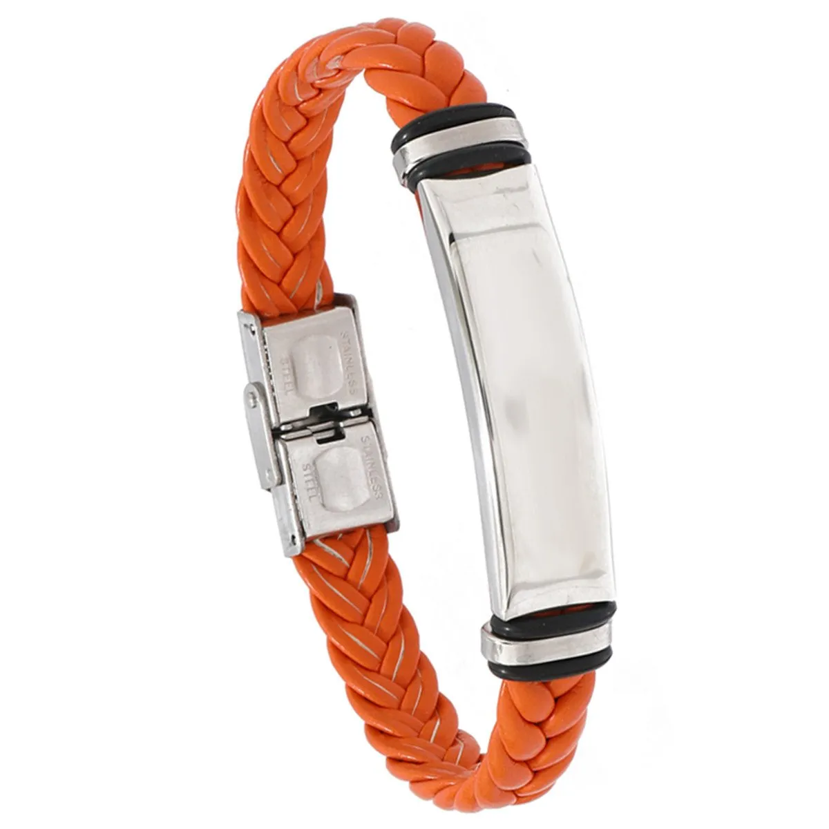 Men's Casual Leather Braided Titanium Steel Leather Bracelet 62134799YM
