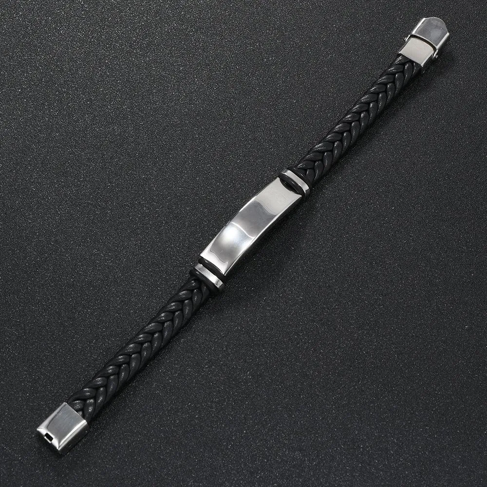 Men's Casual Leather Braided Titanium Steel Leather Bracelet 62134799YM