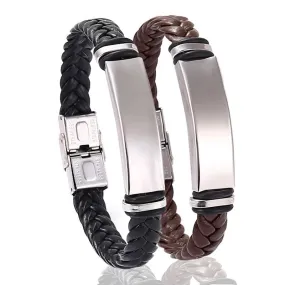 Men's Casual Leather Braided Titanium Steel Leather Bracelet 62134799YM