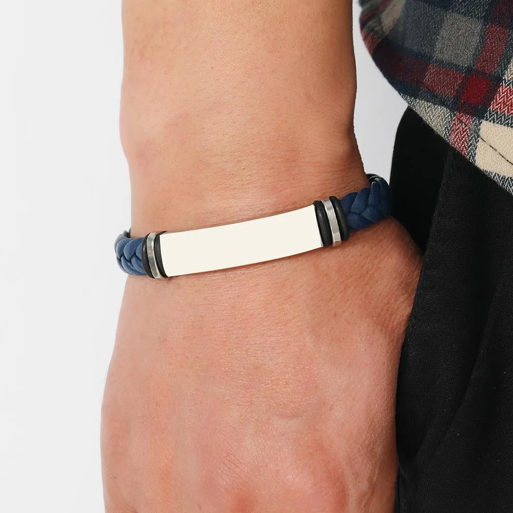Men's Casual Leather Braided Titanium Steel Leather Bracelet 62134799YM