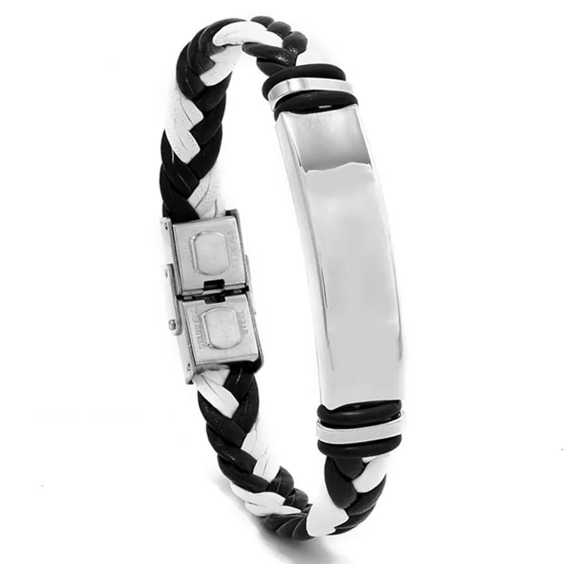 Men's Casual Leather Braided Titanium Steel Leather Bracelet 62134799YM