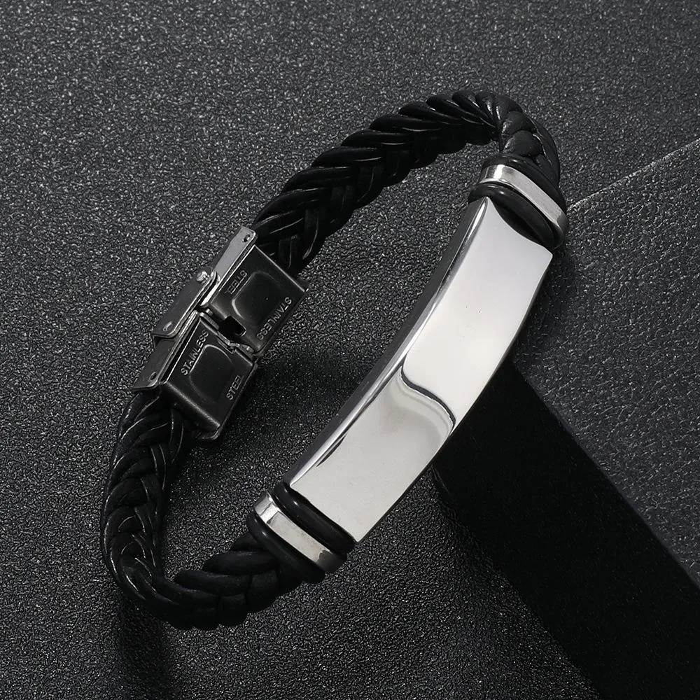 Men's Casual Leather Braided Titanium Steel Leather Bracelet 62134799YM