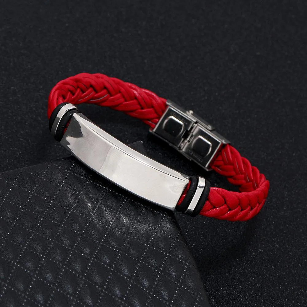 Men's Casual Leather Braided Titanium Steel Leather Bracelet 62134799YM
