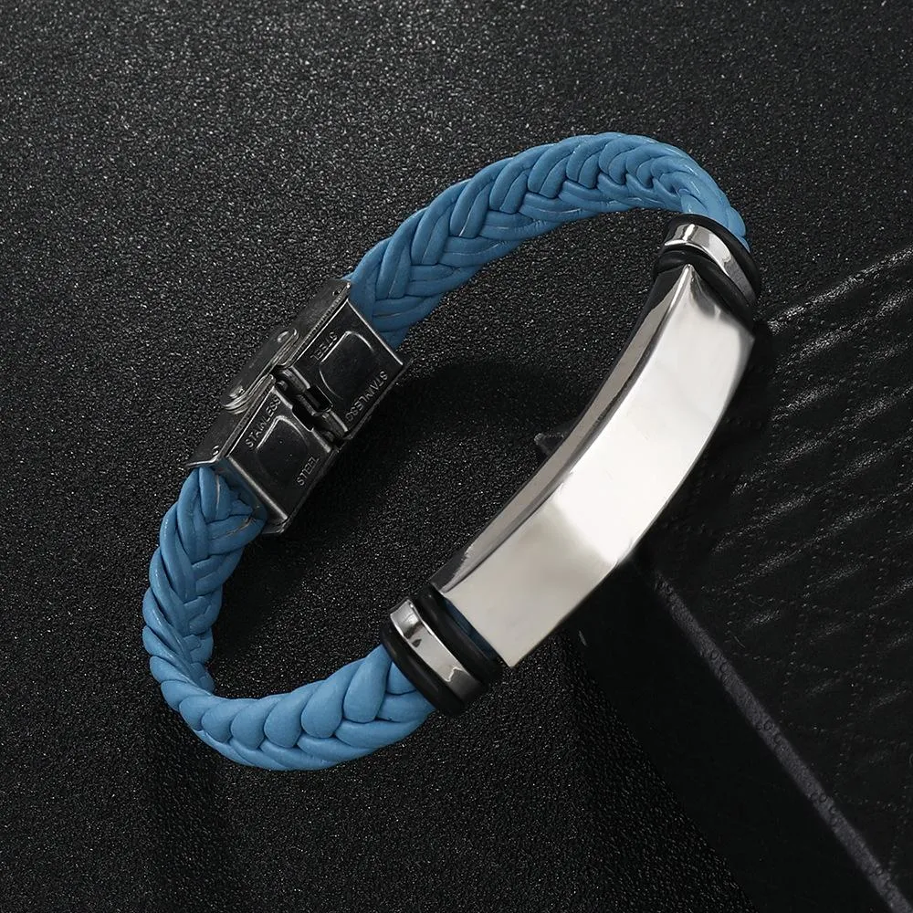 Men's Casual Leather Braided Titanium Steel Leather Bracelet 62134799YM