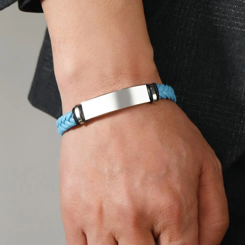 Men's Casual Leather Braided Titanium Steel Leather Bracelet 62134799YM