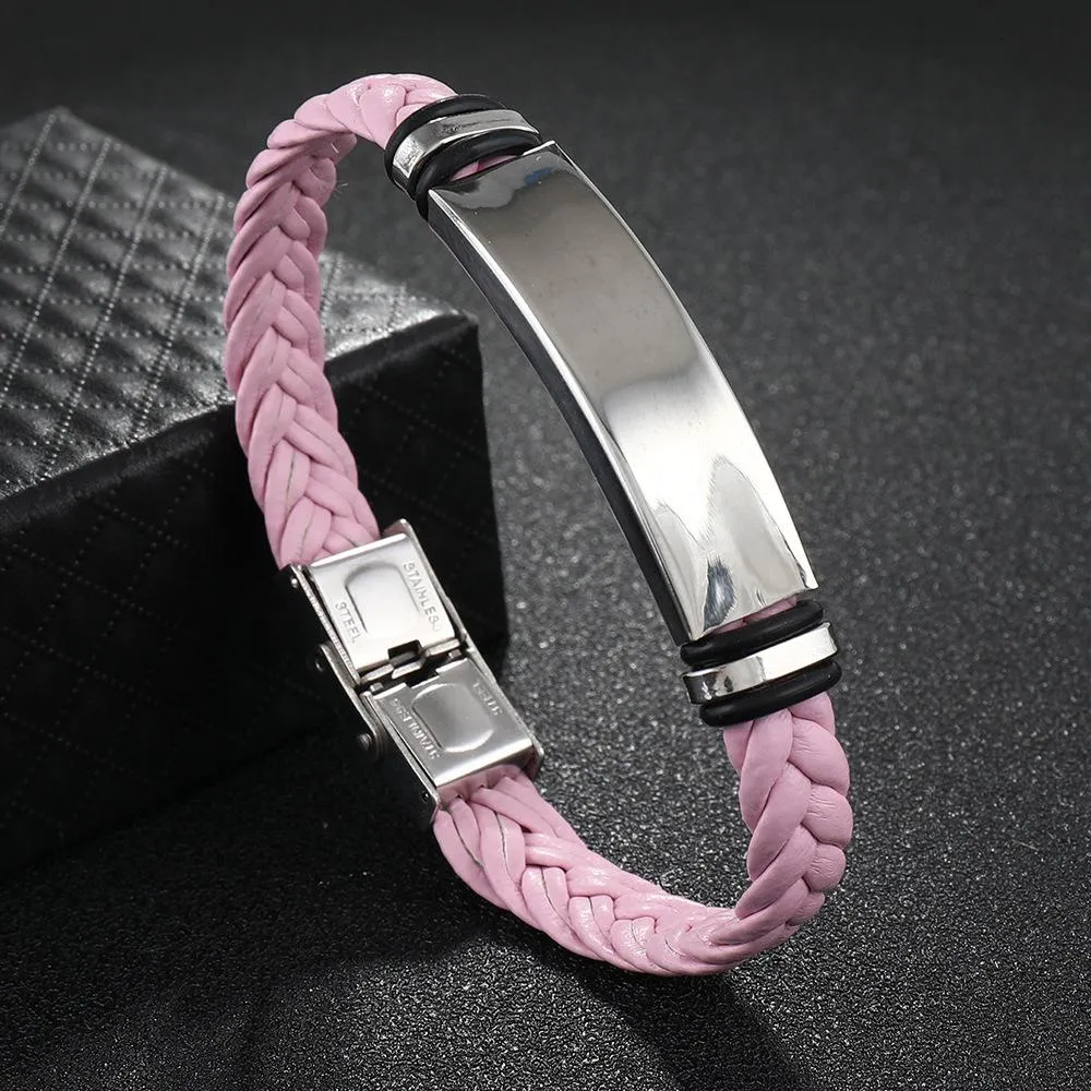 Men's Casual Leather Braided Titanium Steel Leather Bracelet 62134799YM