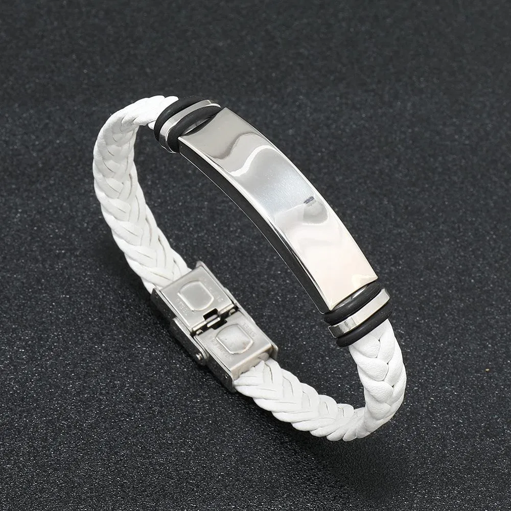 Men's Casual Leather Braided Titanium Steel Leather Bracelet 62134799YM