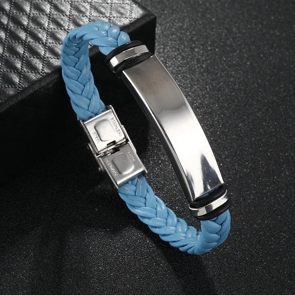 Men's Casual Leather Braided Titanium Steel Leather Bracelet 62134799YM