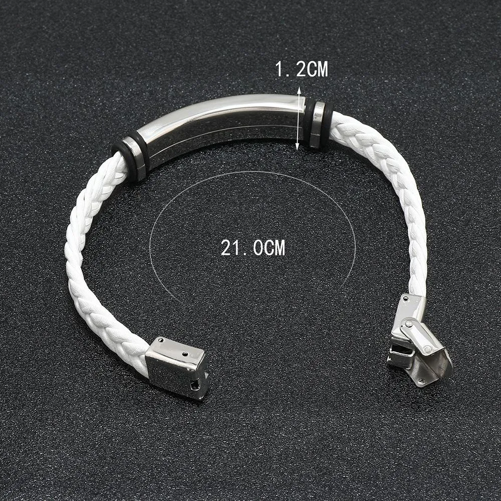 Men's Casual Leather Braided Titanium Steel Leather Bracelet 62134799YM