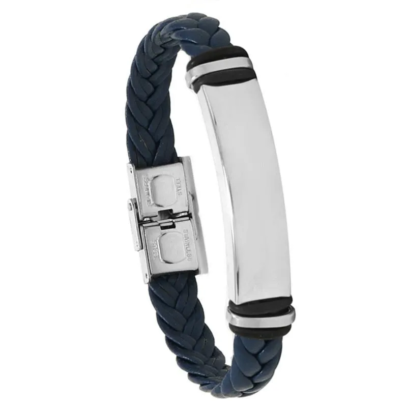 Men's Casual Leather Braided Titanium Steel Leather Bracelet 62134799YM