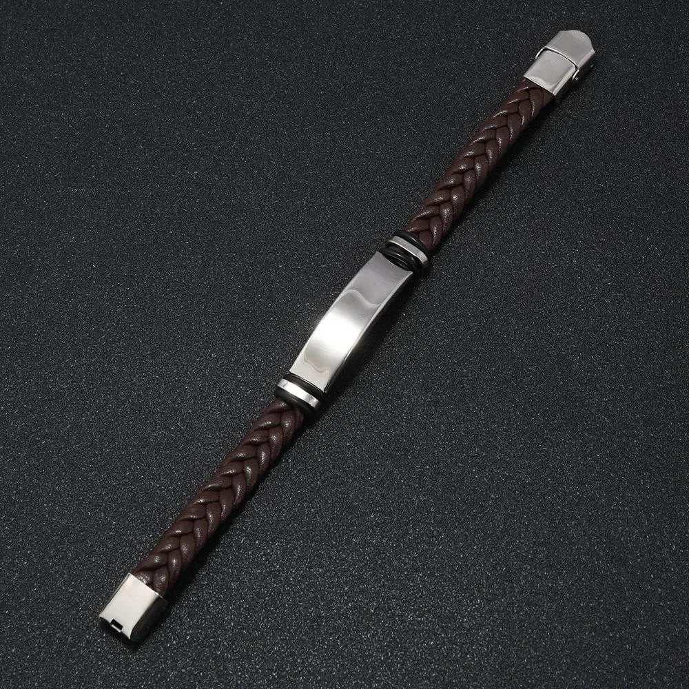 Men's Casual Leather Braided Titanium Steel Leather Bracelet 62134799YM