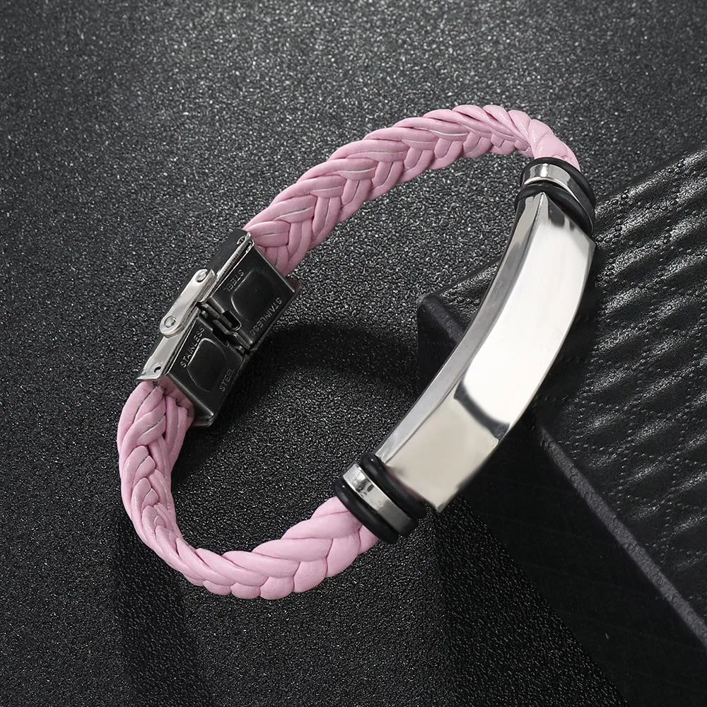 Men's Casual Leather Braided Titanium Steel Leather Bracelet 62134799YM