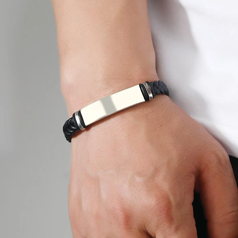 Men's Casual Leather Braided Titanium Steel Leather Bracelet 62134799YM