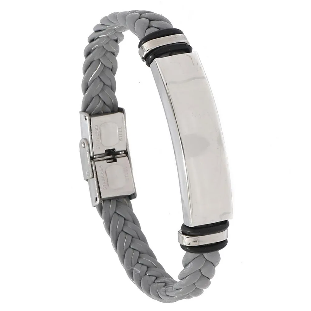 Men's Casual Leather Braided Titanium Steel Leather Bracelet 62134799YM
