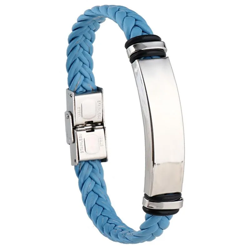 Men's Casual Leather Braided Titanium Steel Leather Bracelet 62134799YM