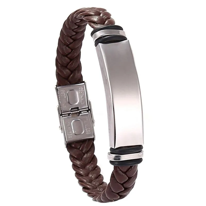 Men's Casual Leather Braided Titanium Steel Leather Bracelet 62134799YM