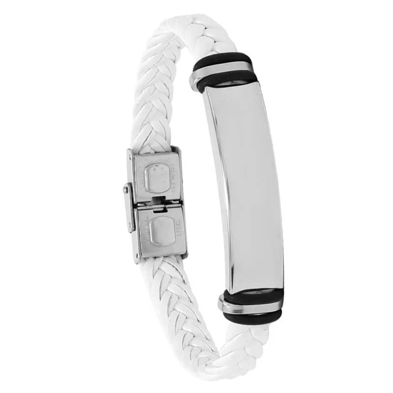 Men's Casual Leather Braided Titanium Steel Leather Bracelet 62134799YM