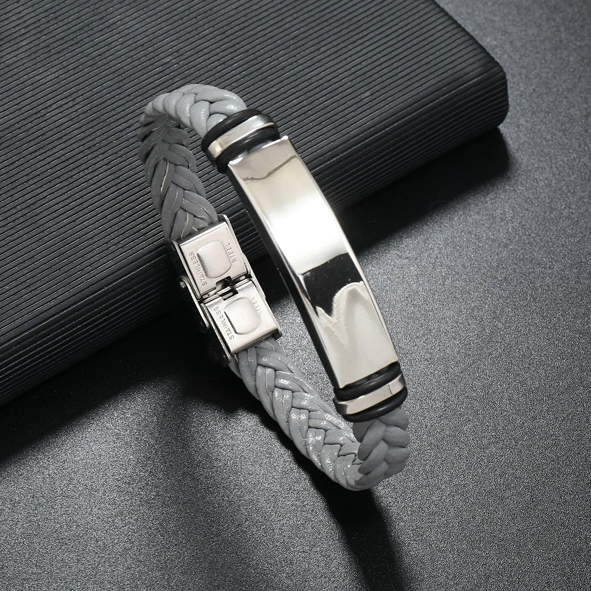 Men's Casual Leather Braided Titanium Steel Leather Bracelet 62134799YM