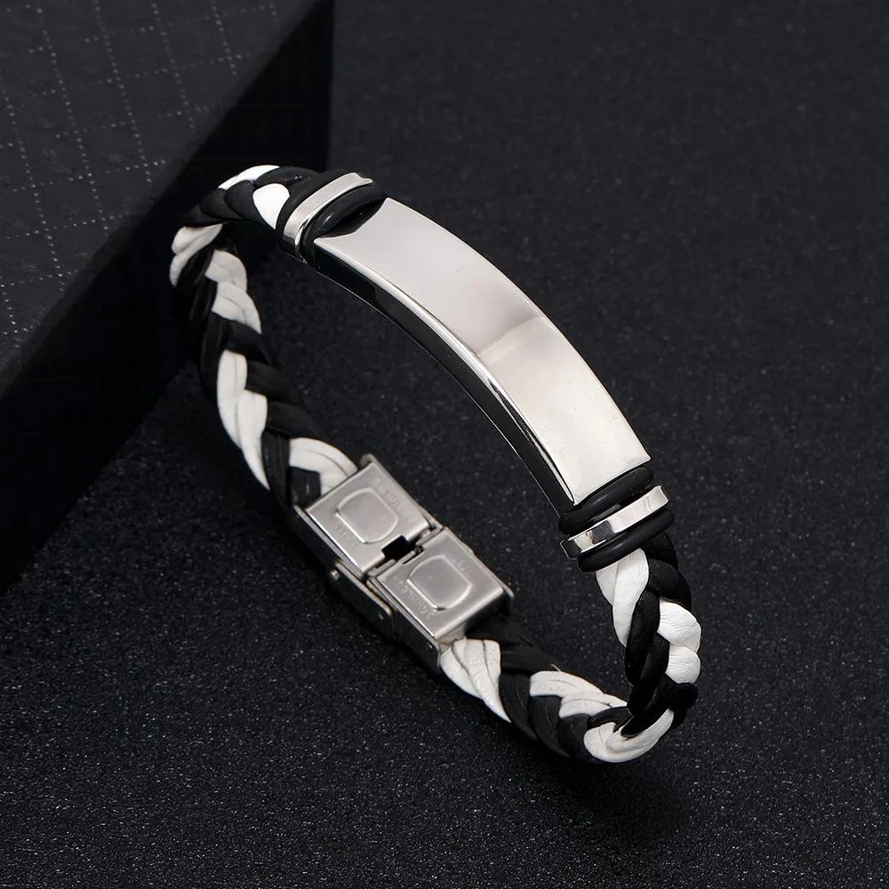 Men's Casual Leather Braided Titanium Steel Leather Bracelet 62134799YM