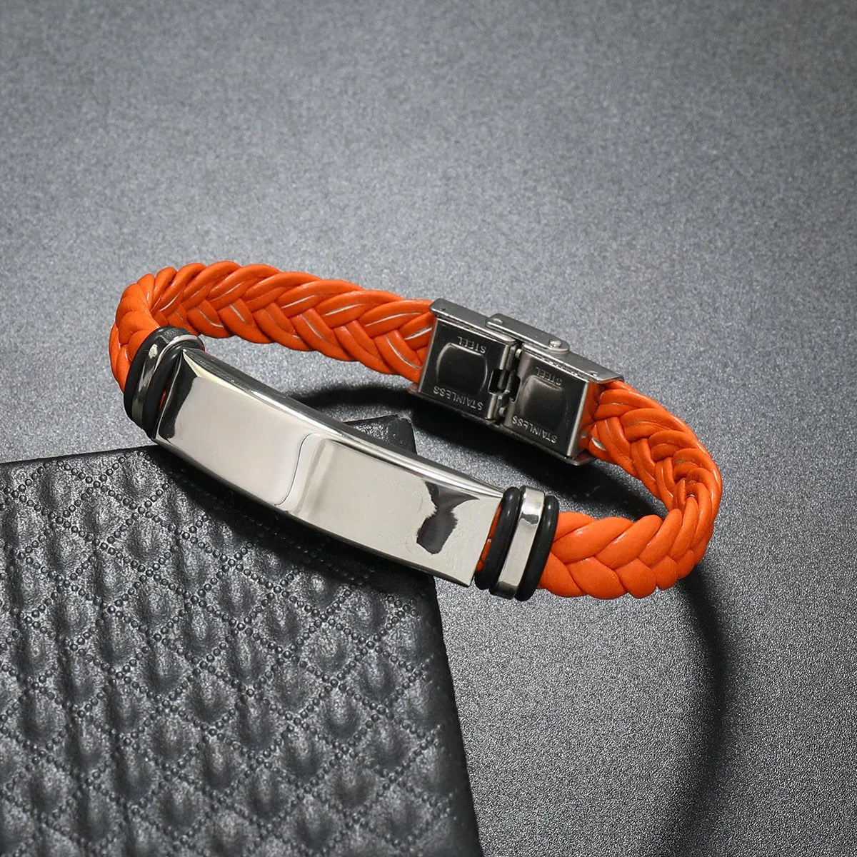 Men's Casual Leather Braided Titanium Steel Leather Bracelet 62134799YM