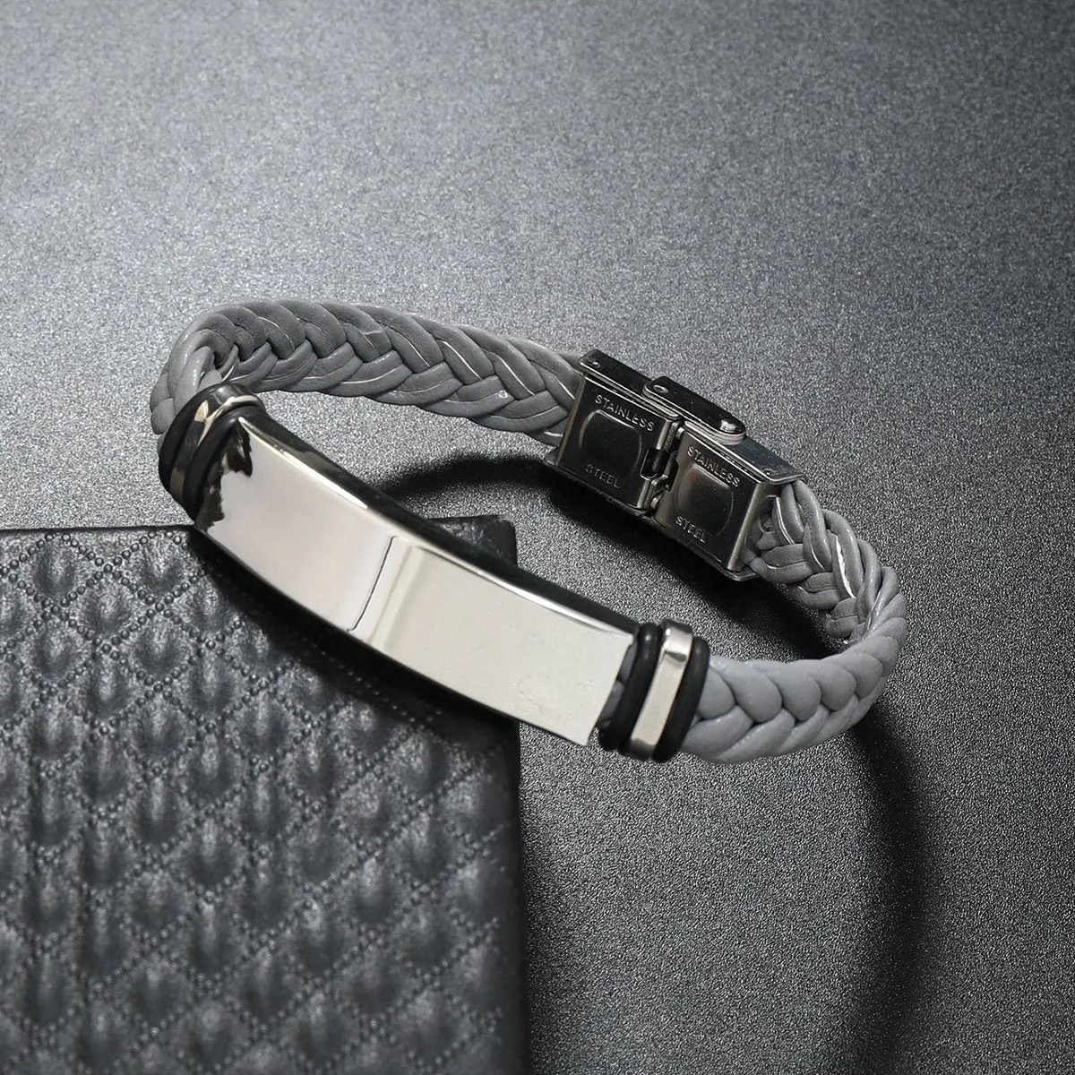 Men's Casual Leather Braided Titanium Steel Leather Bracelet 62134799YM