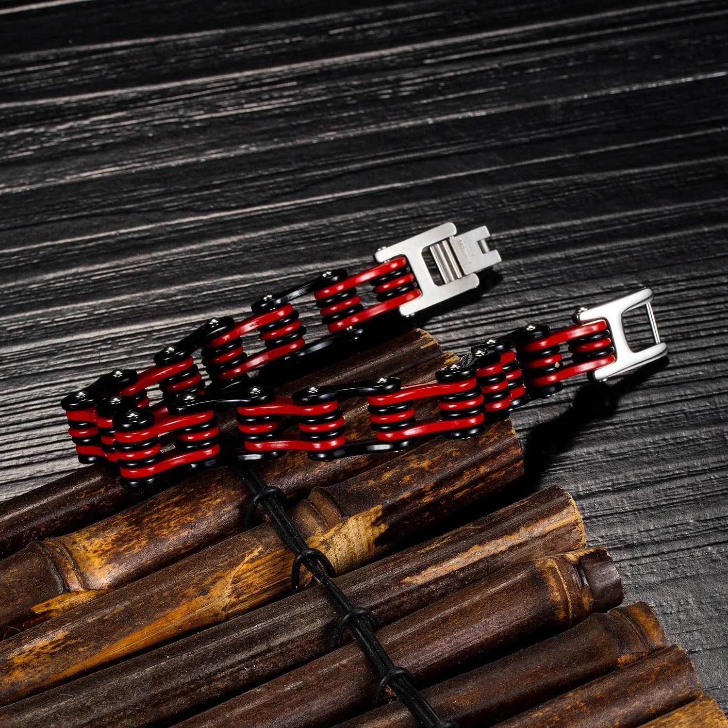 Men's Fashion Black and Red Harley Bike Bracelet
