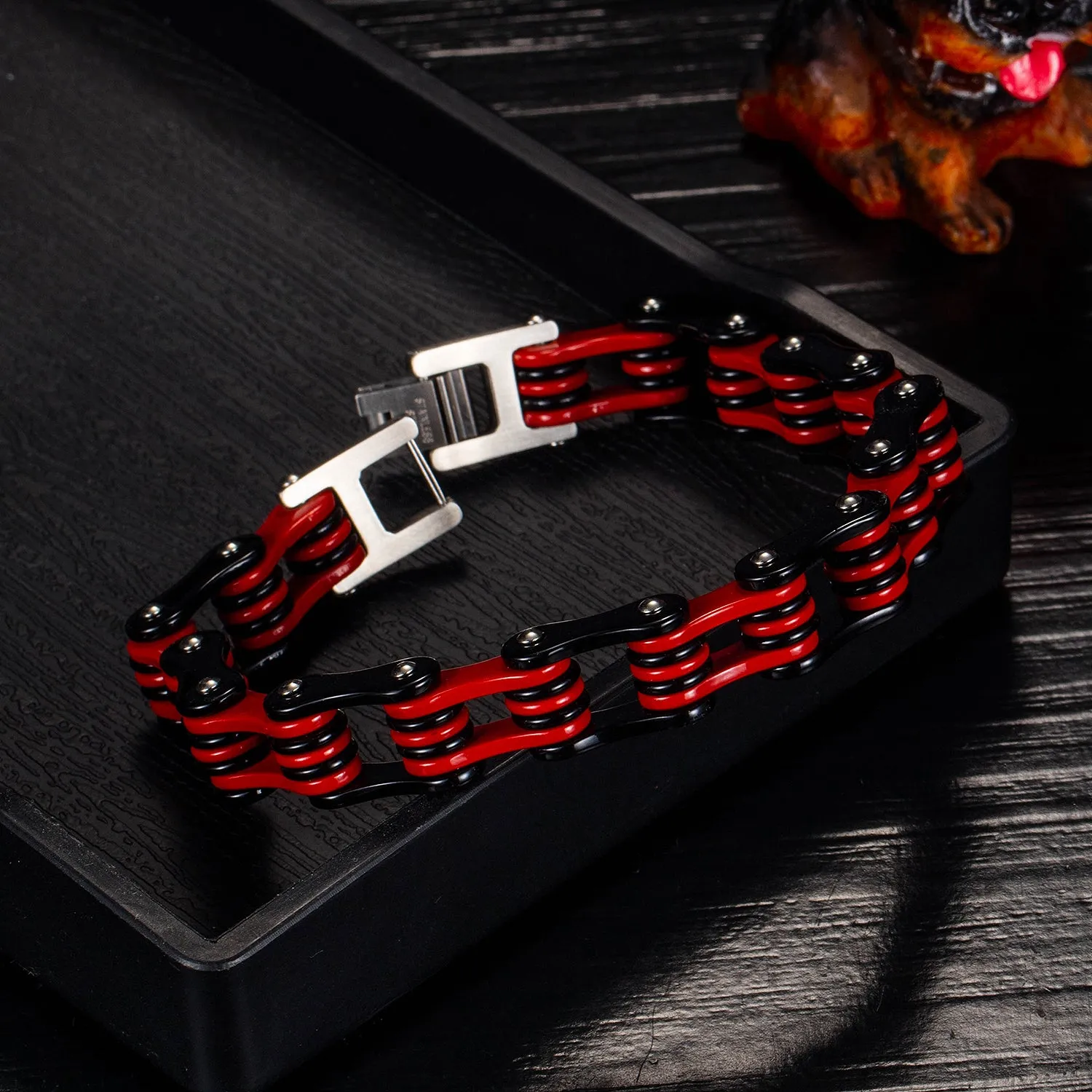 Men's Fashion Black and Red Harley Bike Bracelet