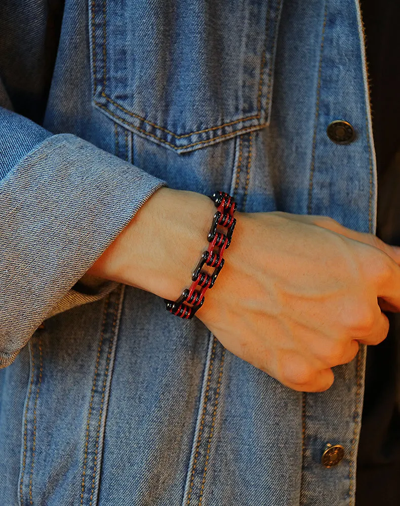 Men's Fashion Black and Red Harley Bike Bracelet