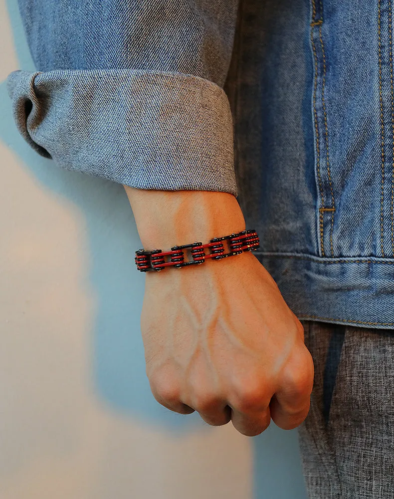 Men's Fashion Black and Red Harley Bike Bracelet