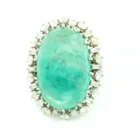 Mid-Century Russian Emerald Diamond Platinum Cocktail Ring, GIA Certified