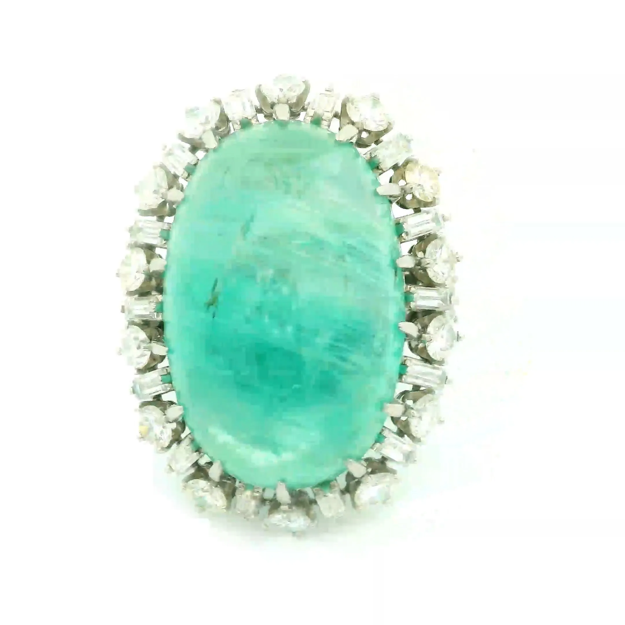 Mid-Century Russian Emerald Diamond Platinum Cocktail Ring, GIA Certified