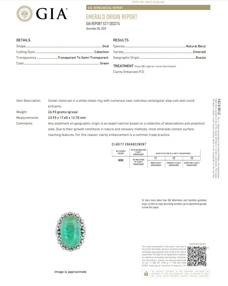 Mid-Century Russian Emerald Diamond Platinum Cocktail Ring, GIA Certified