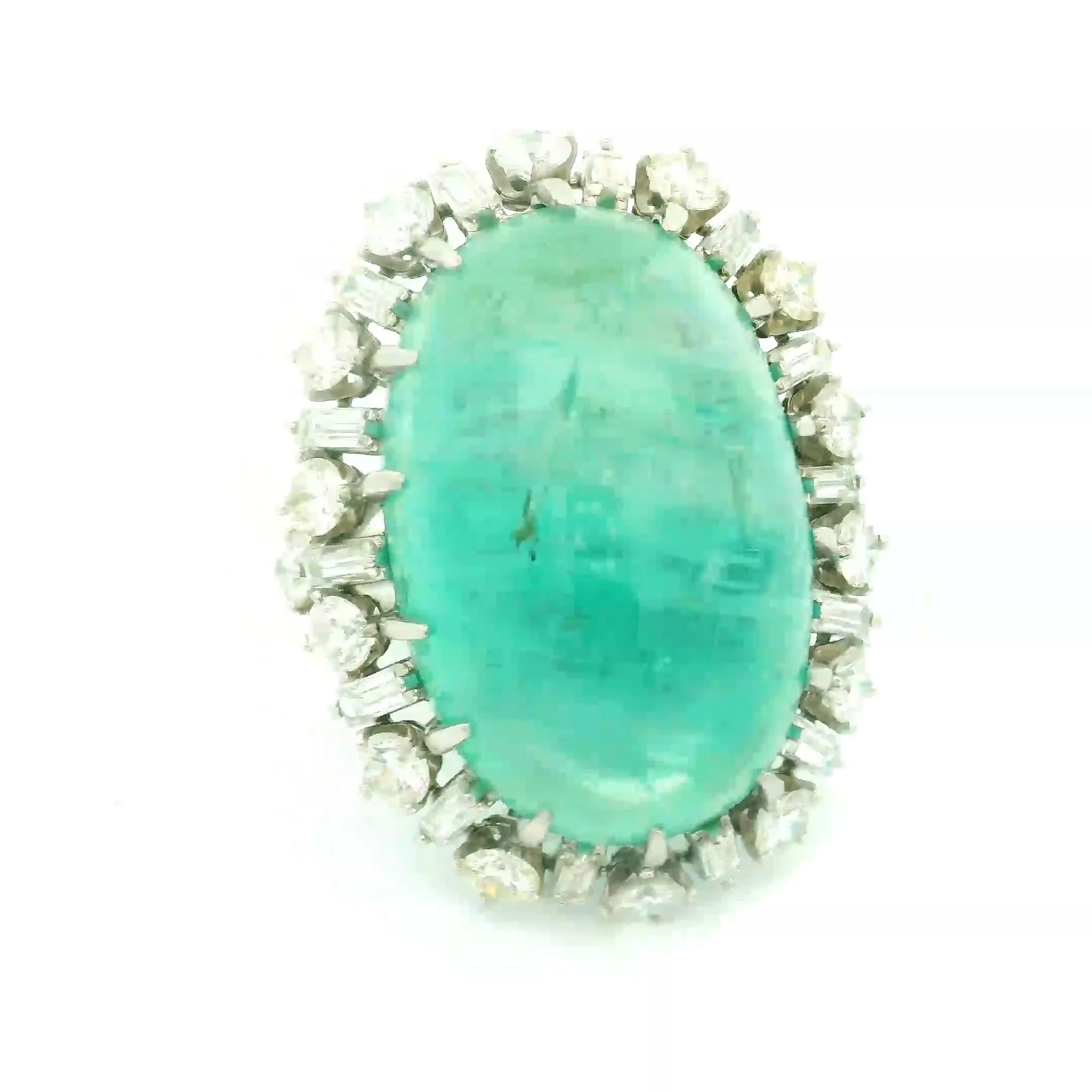 Mid-Century Russian Emerald Diamond Platinum Cocktail Ring, GIA Certified