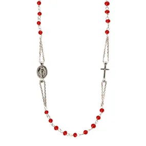 MIRACULOUS AND CROSS - CORAL NECKLACE - WHITE GOLD