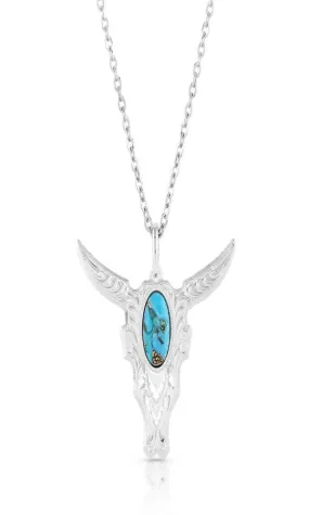 Montana Silversmith Chiseled Steer Head Necklace - Turquoise