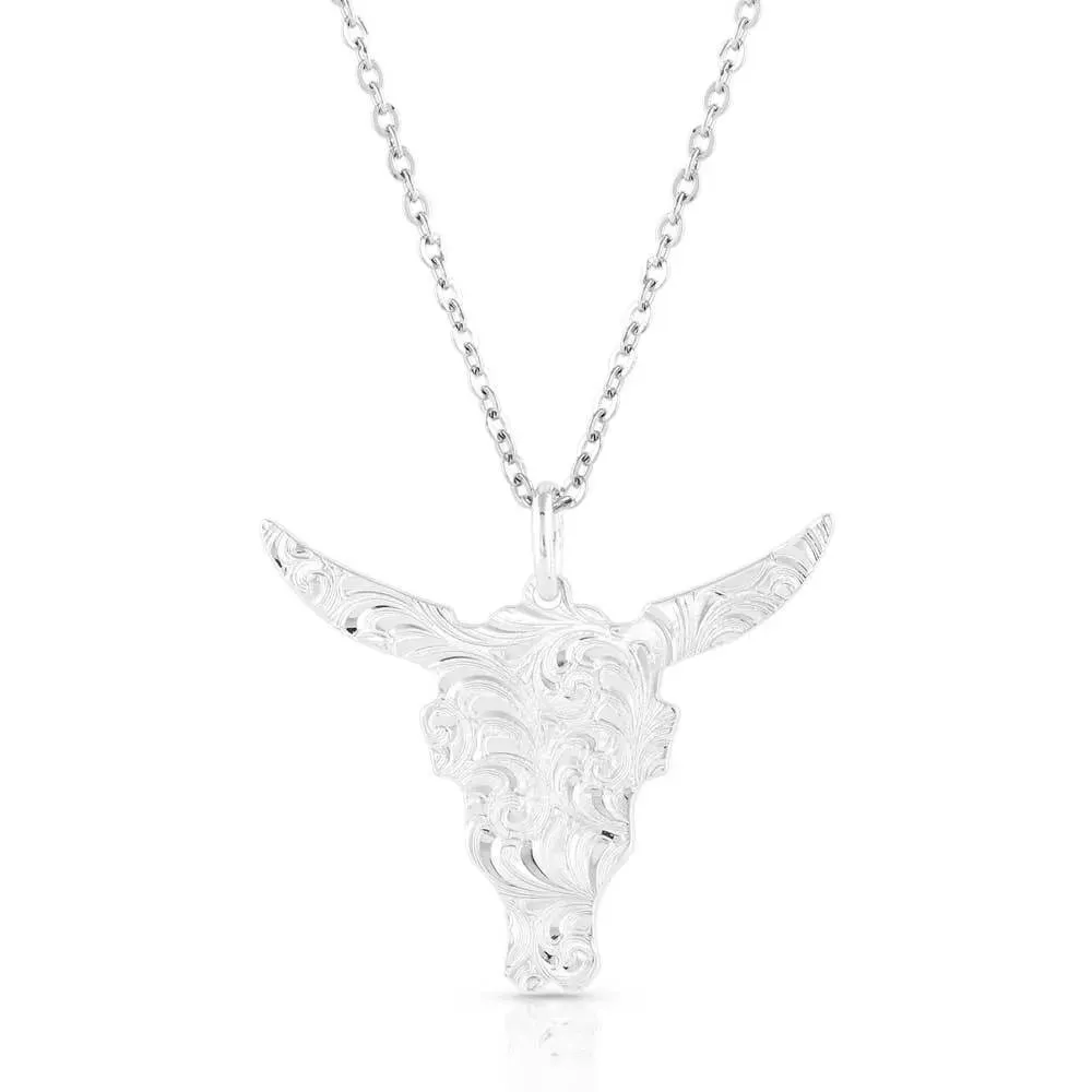 Montana Silversmith Chiseled Steer Head Necklace - Turquoise