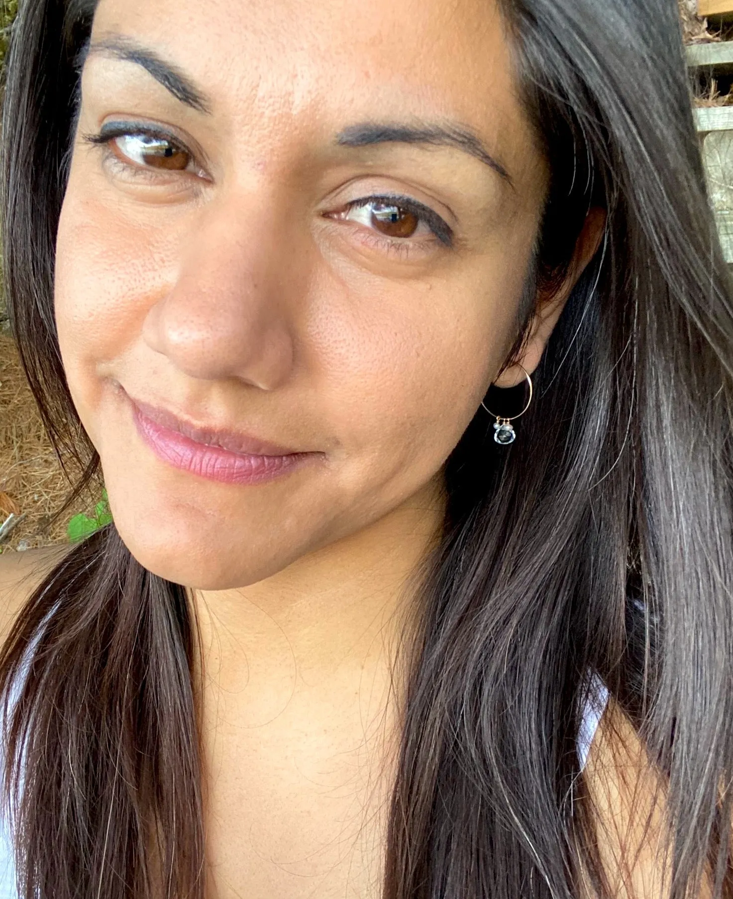 Moonstone and Garnet Hoop Earrings in Gold