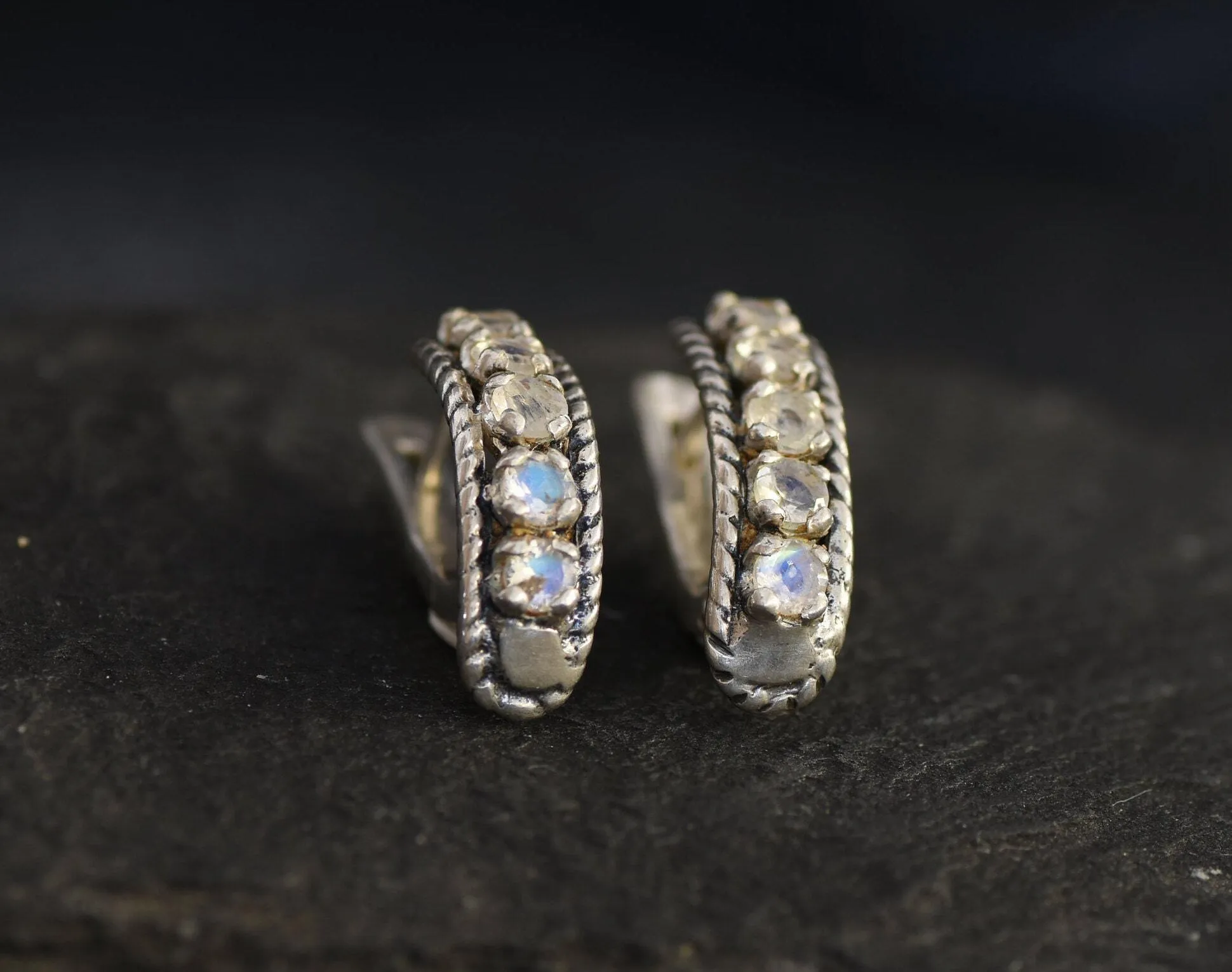 Moonstone Earrings - White Bar Earrings - June Birthstone Earrings