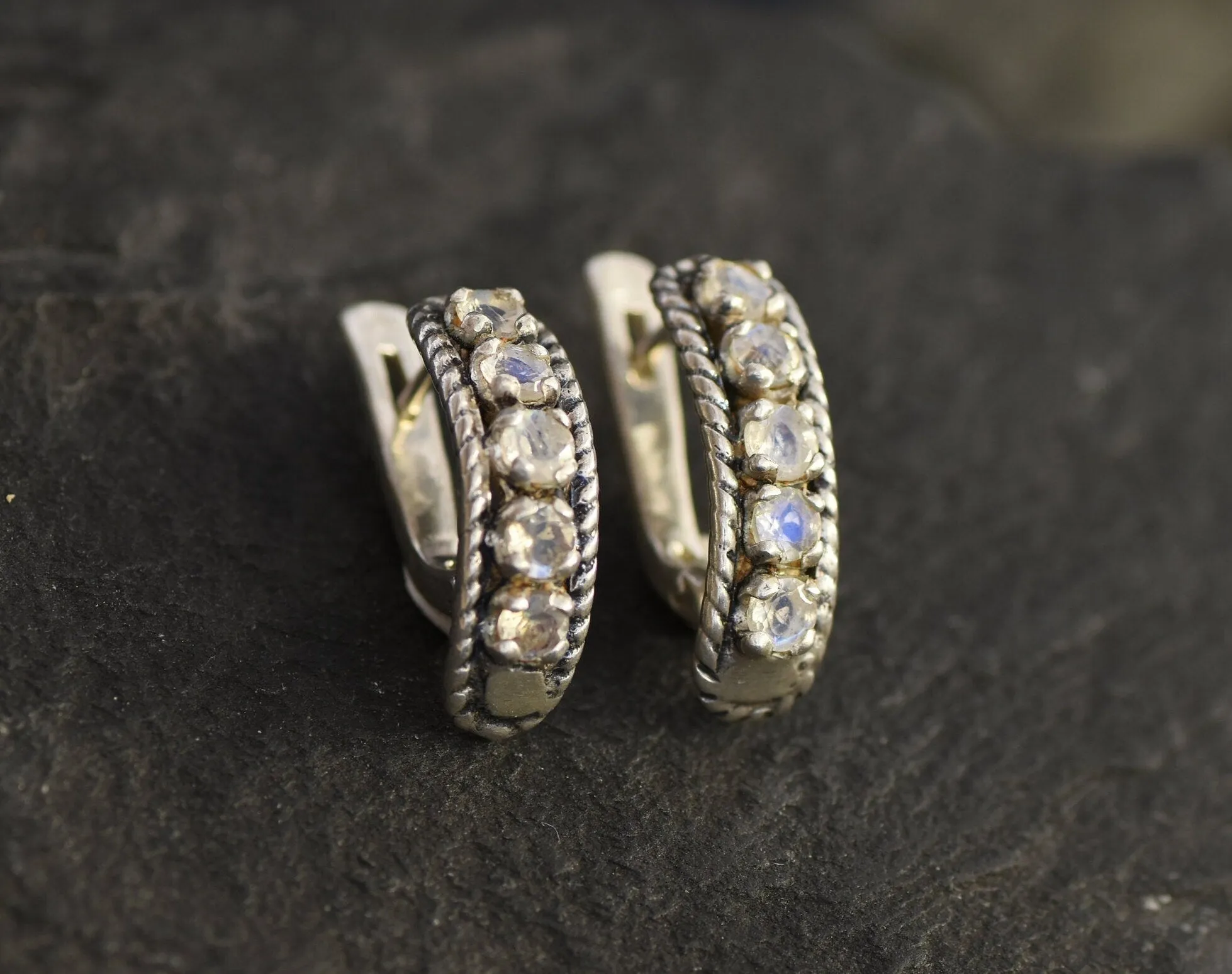 Moonstone Earrings - White Bar Earrings - June Birthstone Earrings