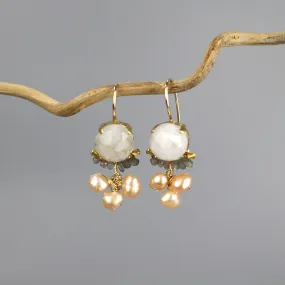 Moonstone Pearl Clover Earrings