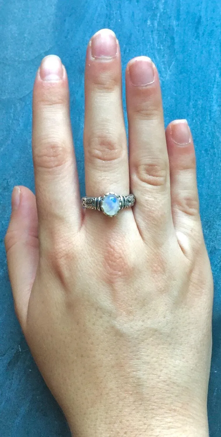 Moonstone Ring - Tribal Boho Band - White Oval Ring