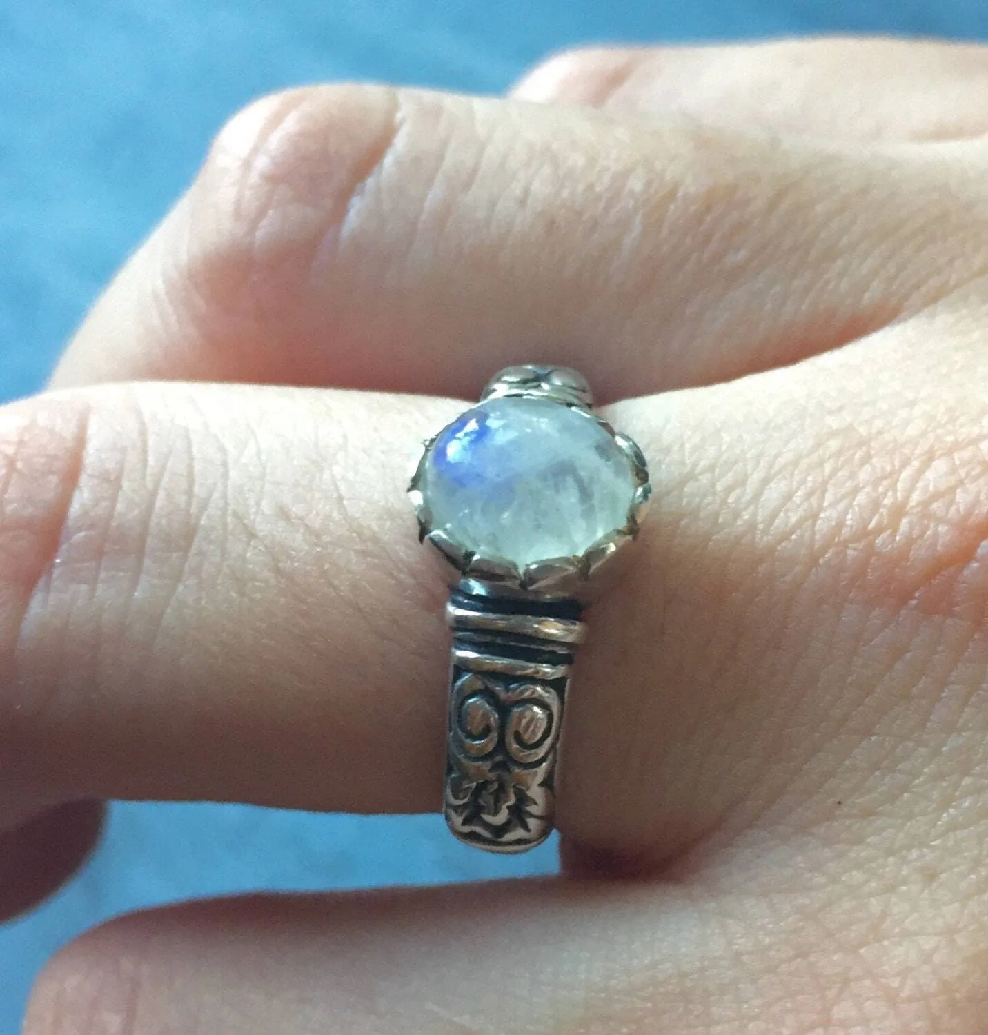 Moonstone Ring - Tribal Boho Band - White Oval Ring