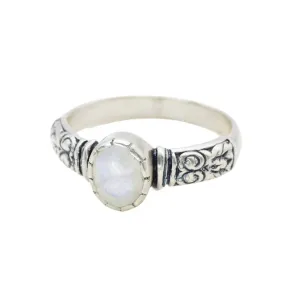 Moonstone Ring - Tribal Boho Band - White Oval Ring