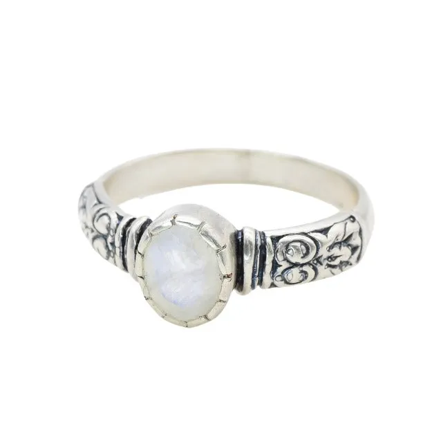 Moonstone Ring - Tribal Boho Band - White Oval Ring